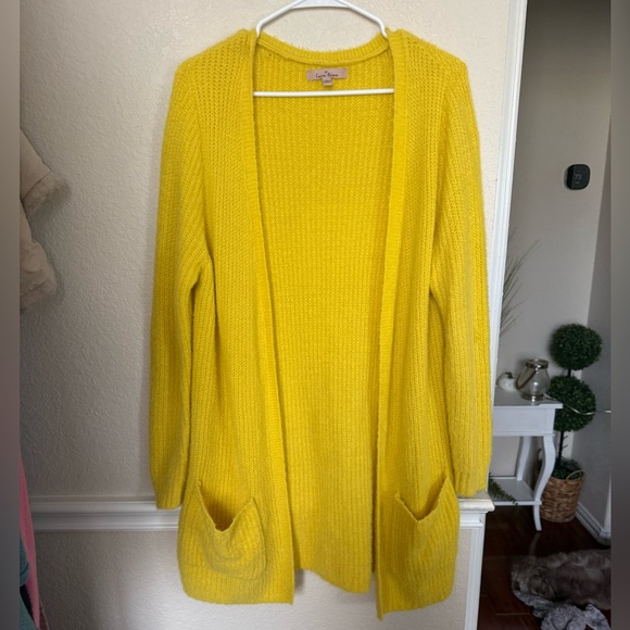 Cozy Open-Front Yellow Cardigan Sweater large Lane tree - Picture 6 of 11